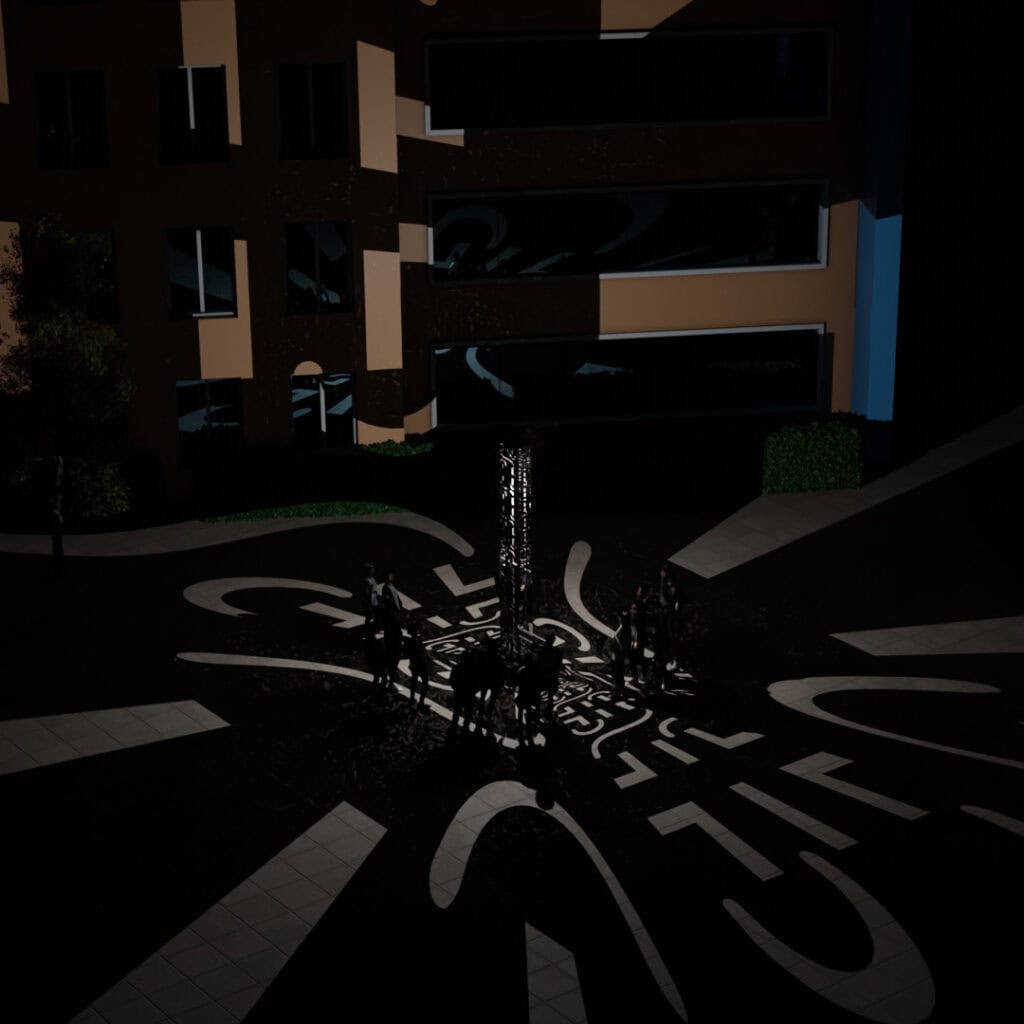 Flux at night, an aerial view.